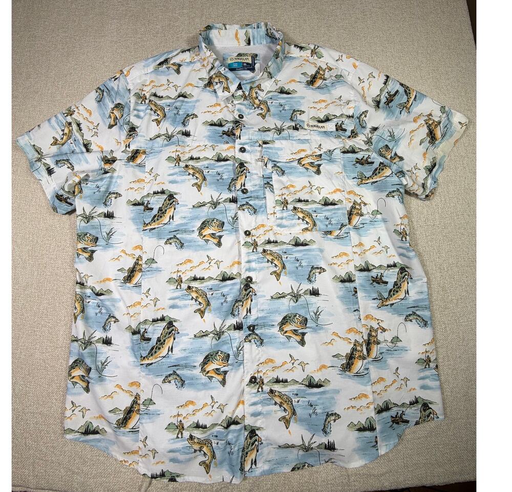 Magellan Men 3XL White Fish Gear Vented Short Sleeve Lightweight Fishing Shirt